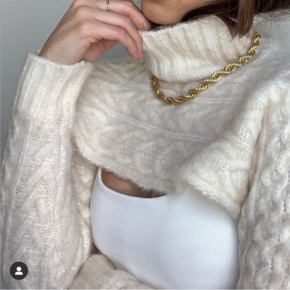 Zara Cable Knit Arm Warmer Scarf Sweater - Picture 12 of 16